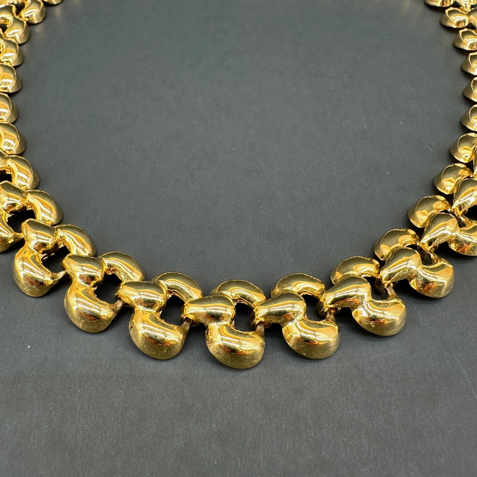 Vintage Chunky Chain Necklace Puffy Link Gold Tone 17″ Fold Over Clasp 1980s 90s