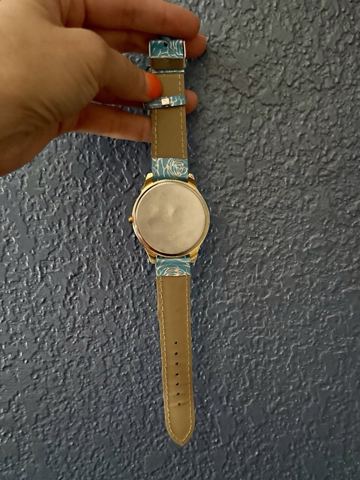 Women’s Watch Blue Leather Strap Whimsical Owl Dial Gold NEW BATTERY