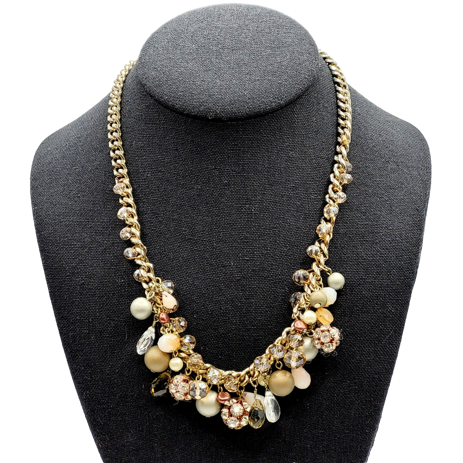 Loft Ann Taylor Sparkling Multi Bead Shape Silver Tone Cluster Necklace Signed