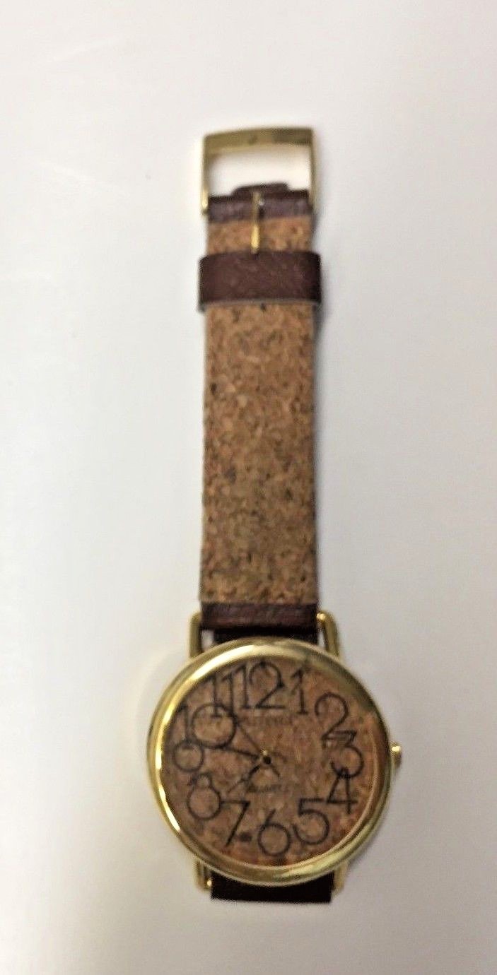 LA REINA WOMAN’S GOLD Watch Stainless Steel CORK Analog Dial Quartz Wrist Watch
