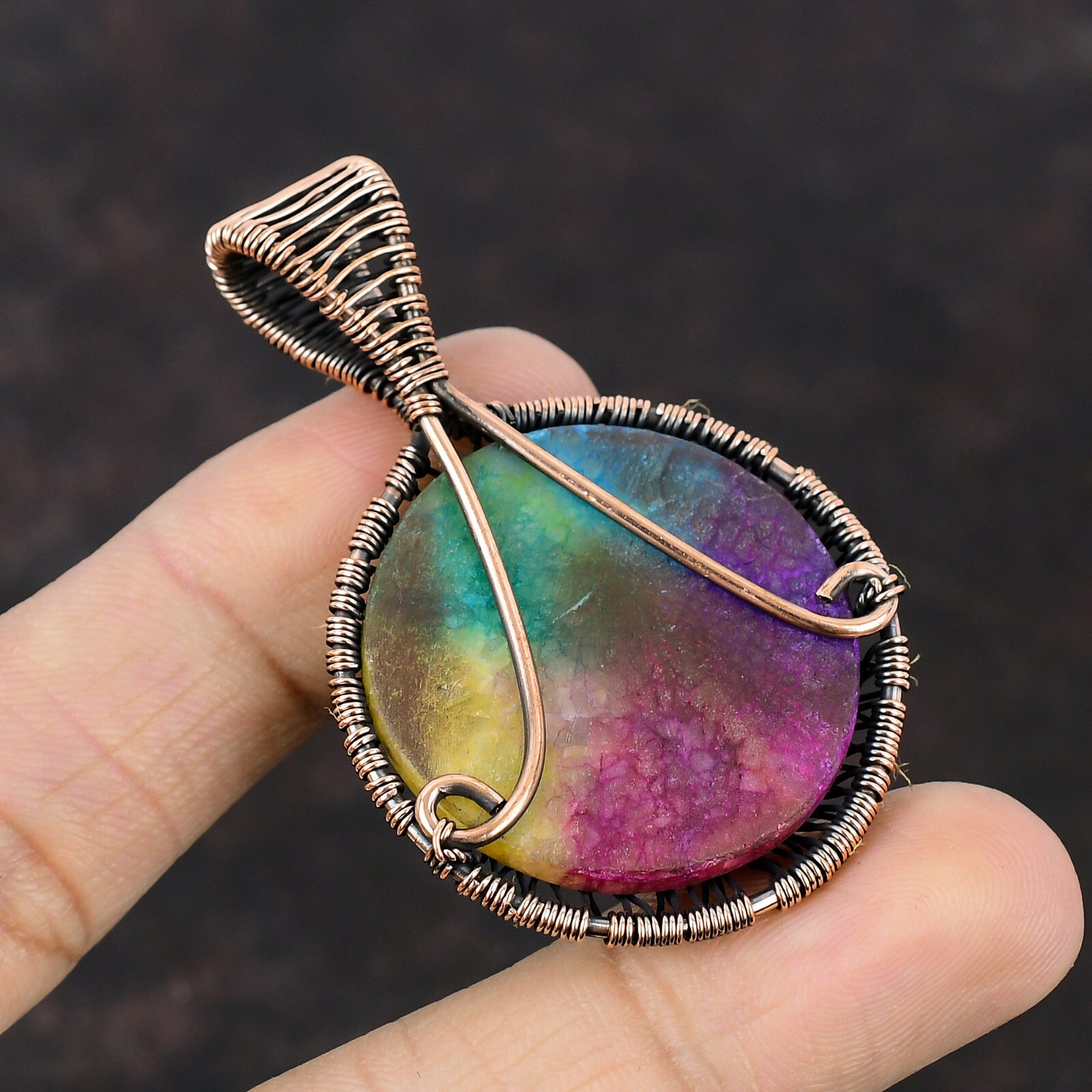 Rainbow Solar Quartz Druzy Copper Bestie Gift Wire Wrapped Tree Of Life 2.36″