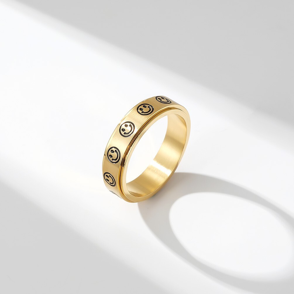 Smiley Face Anxiety Fidget Spinner Ring in Stainless Steel