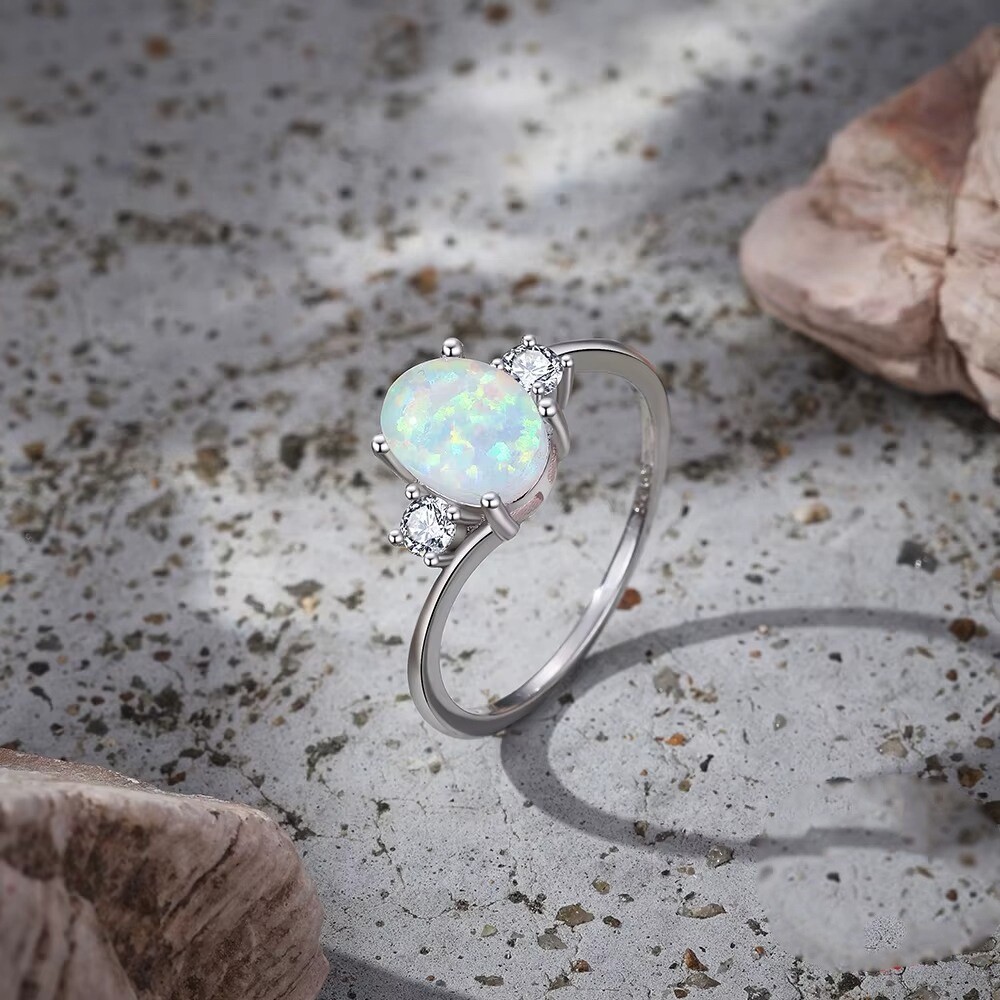 Sterling Silver Plated Promise Engagement Wedding Opal CZ Zirconia Ring R68