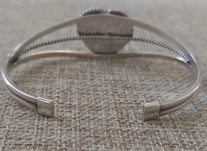 New Sterling Silver & Natural Pink Conch Heart Cuff Bracelet