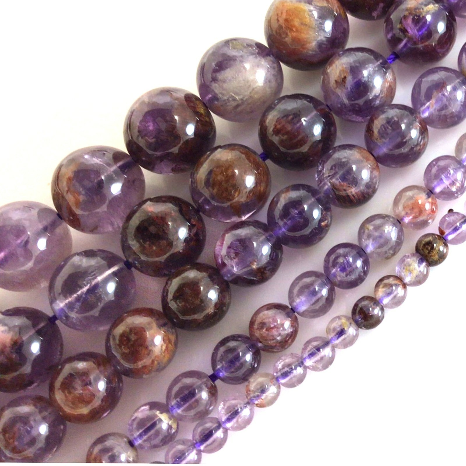 Natural Super Seven7 Melody Amethyst Round Bead 15″ strand 4mm 6mm 8mm 10 12mm