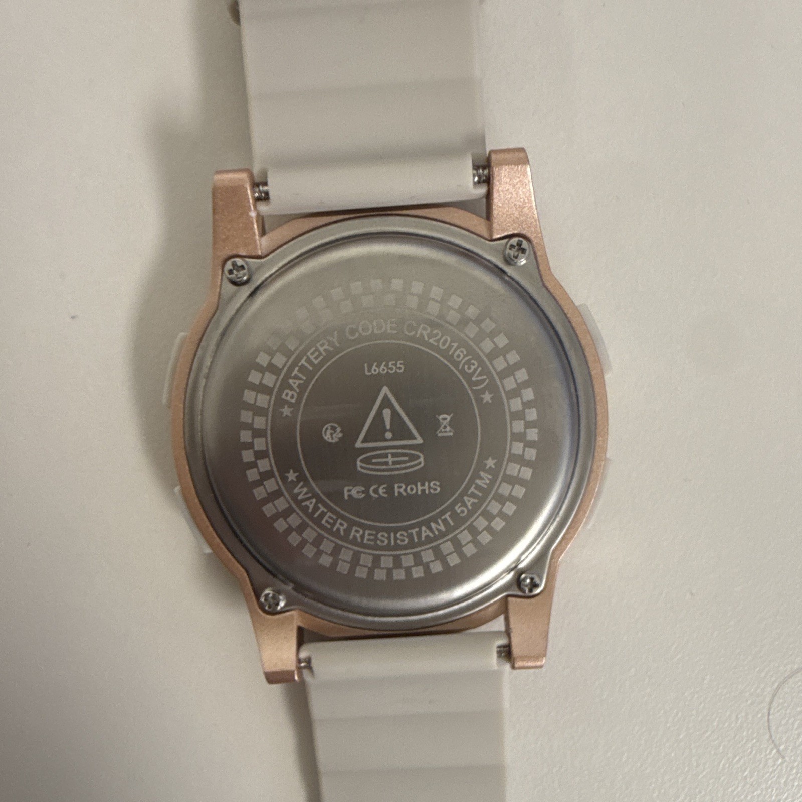 Digital Quartz Sport Watch 44mm Rose Gold Case White Rubber Strap 50m Box