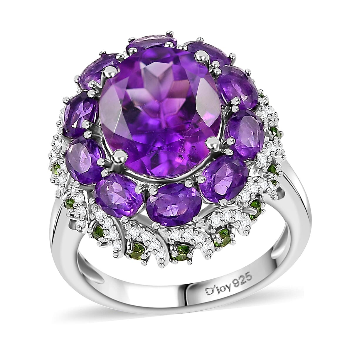 STUNNING!! 5.85ctw Moroccan Amethyst and Multi Gem Ring Rhodium Plated Size 7
