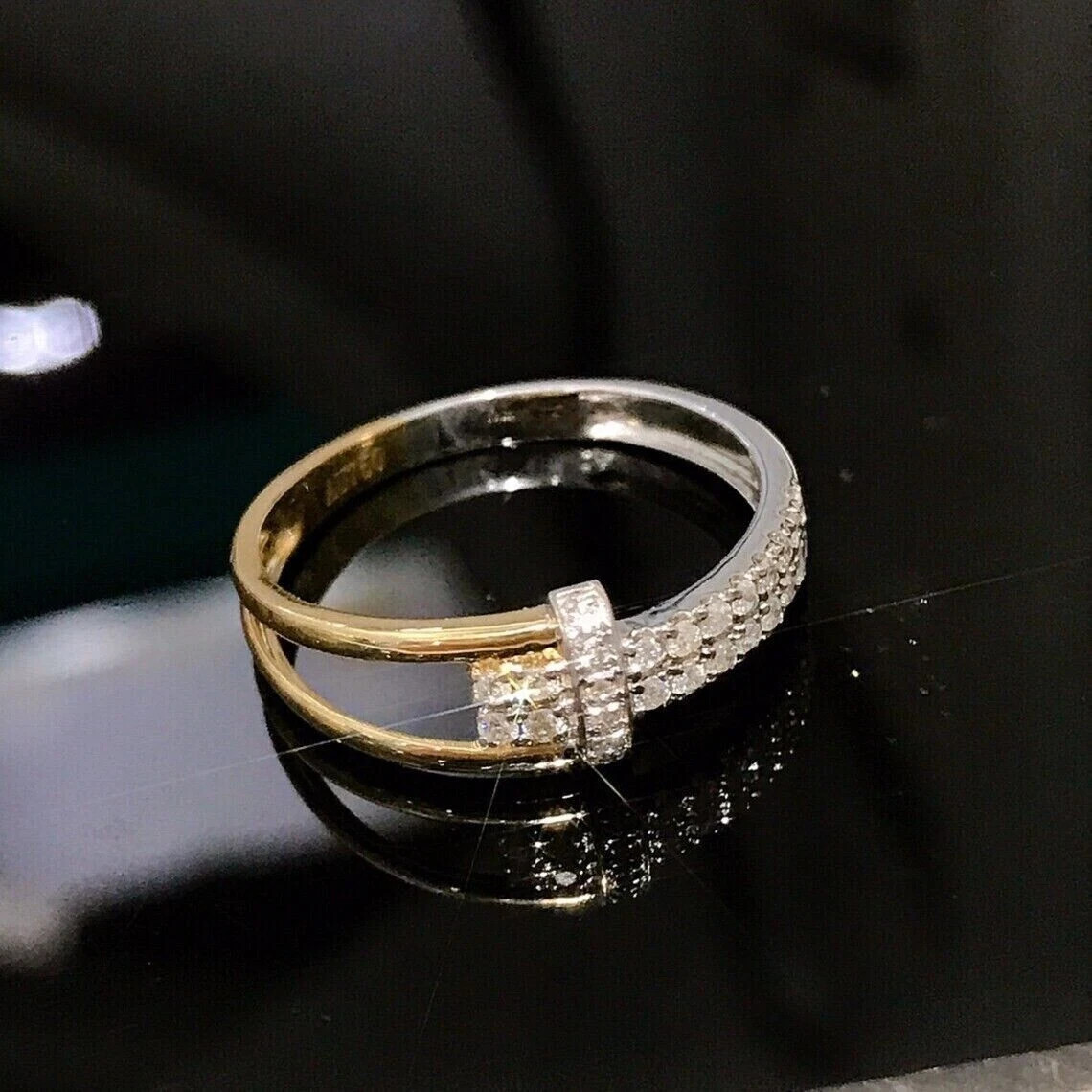 0.90 Ct Lab Created Unique Design Wedding Band 14K Two-Tone Gold Plated