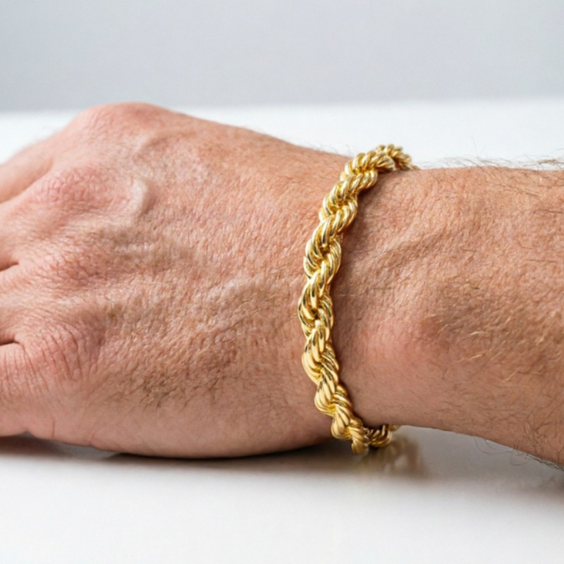10K Yellow Gold 10mm Diamond Cut Rope Chain Bracelet Men Women 7.5″ 8″ 8.5″ 9″