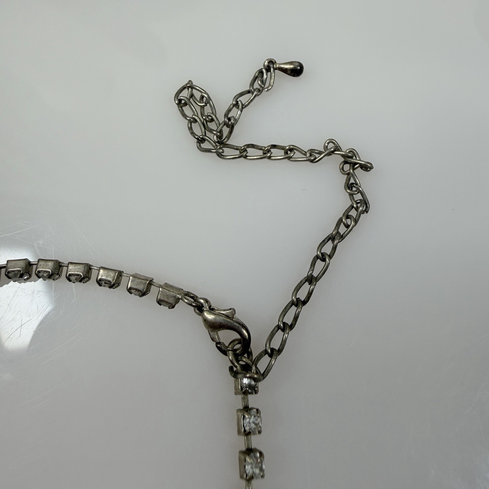 Vintage Rhinestone Necklace Choker Flower Lightweight Adjust up to 16″