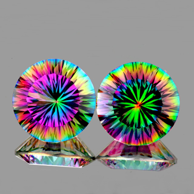 11.00 mm 2 pc Round Concave Cut AAA Fire Rainbow Mystic Quartz Natural {Flawless