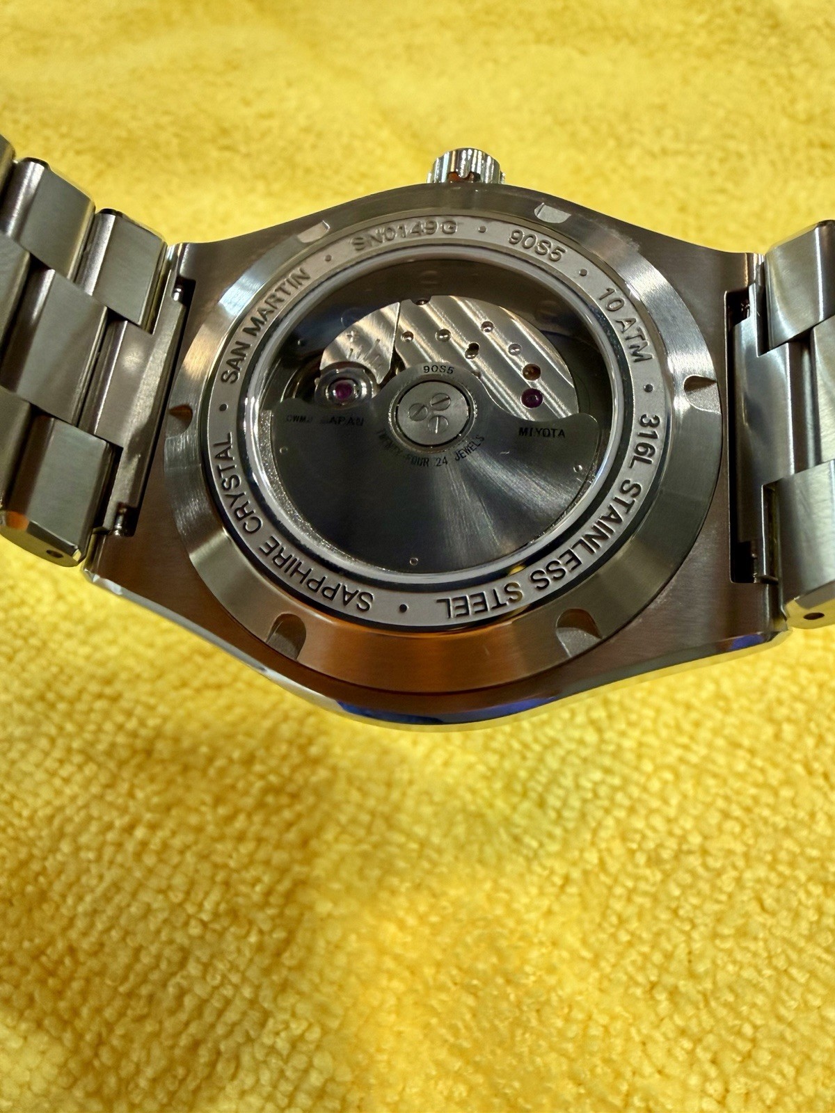 San Martin SN0149-G Miyota 90S5 Hi-Beat Gunmetal Brushed Dial Sapphire-MINT