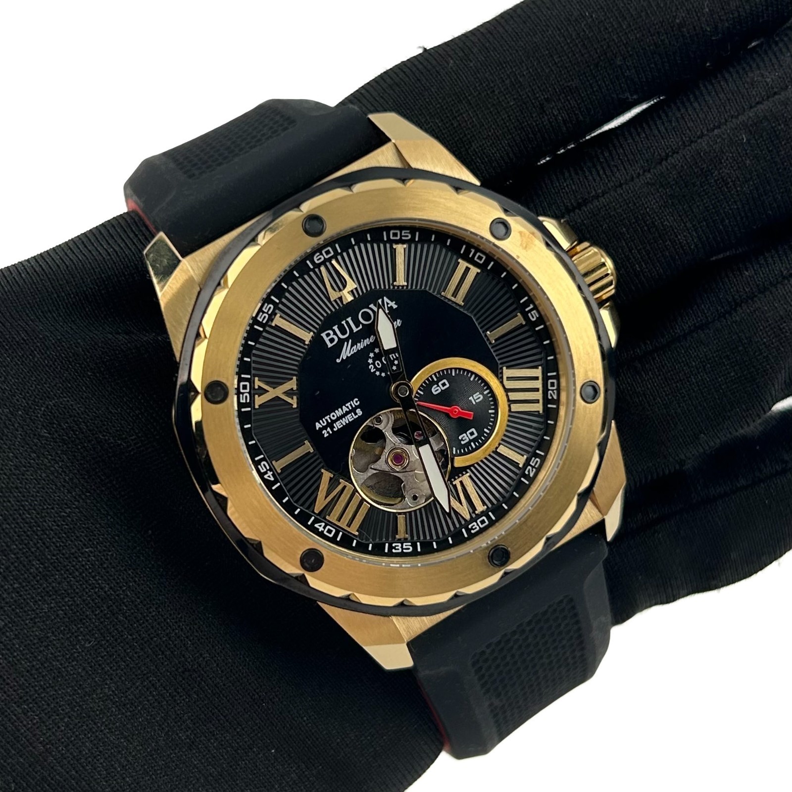 Bulova Marine Star 98A272 Classic Men’s Automatic Watch Black Dial Rubber Strap
