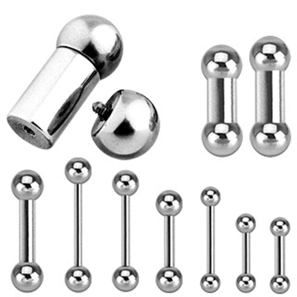 Barbell Tongue Nipple Ring Heavy 2 Gauge 5/8″ Internal 10mm Balls Steel *