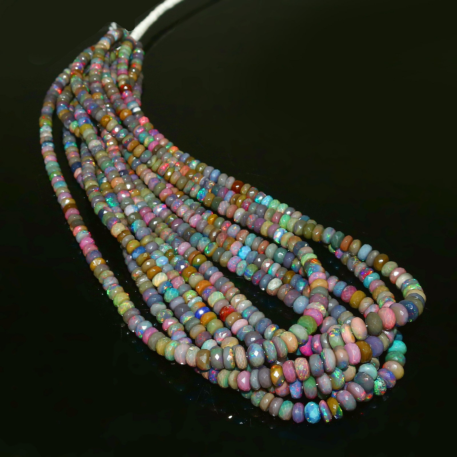 Ethiopian Welo Opal Faceted Round Bead Necklace Multi-Color Play of Fire 563