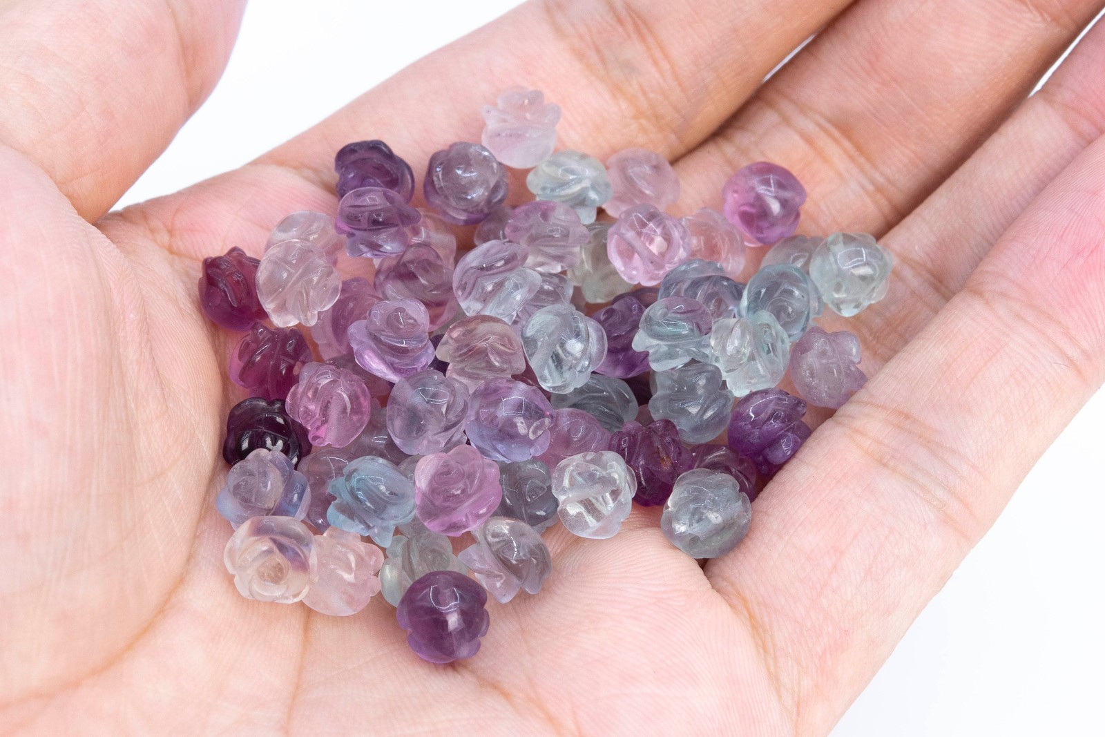 5 Pcs Purple Fluorite Rose Carved Beads Grade AAA Gemstone Beads 8/10/12MM
