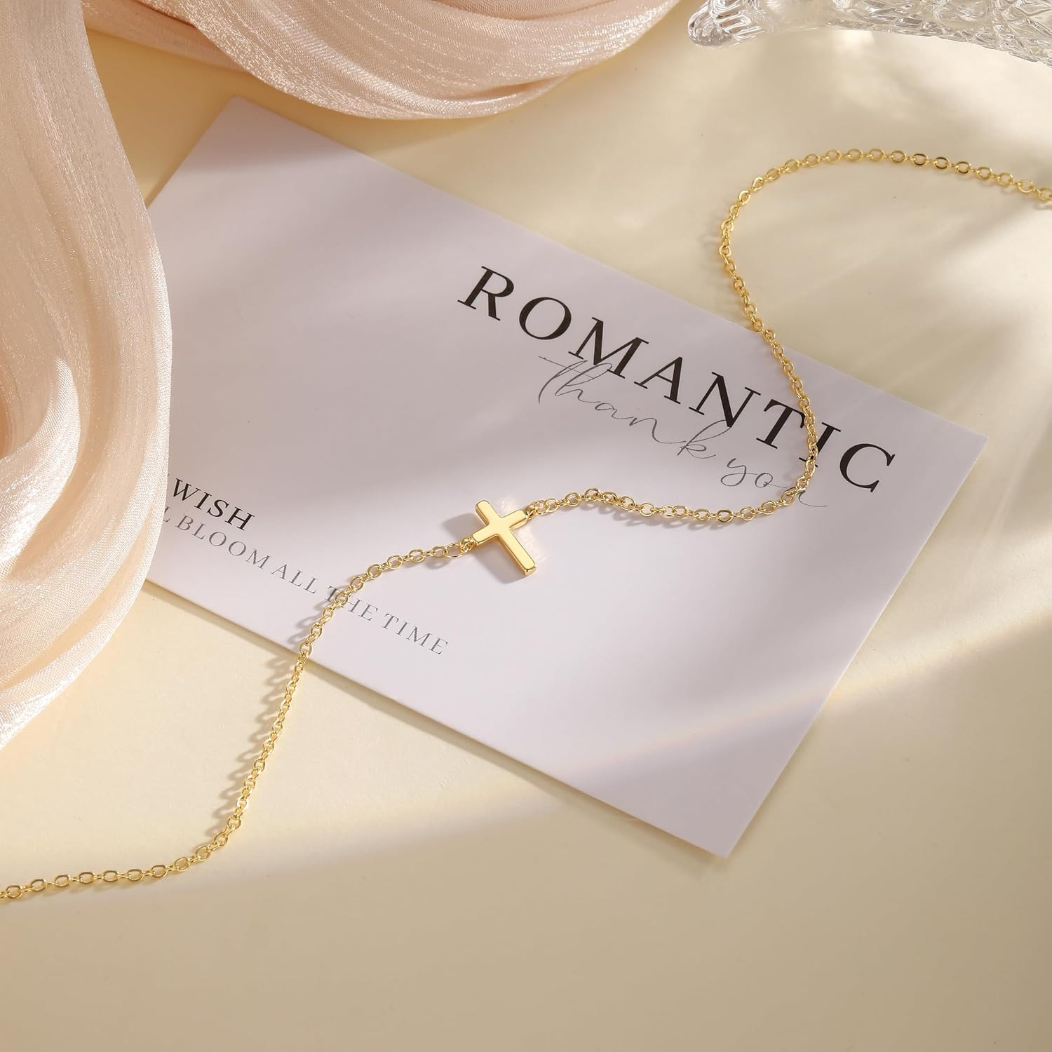 Cross Necklace for Women 14K Gold Silver Plated Sideways Cross Necklace Set Dain
