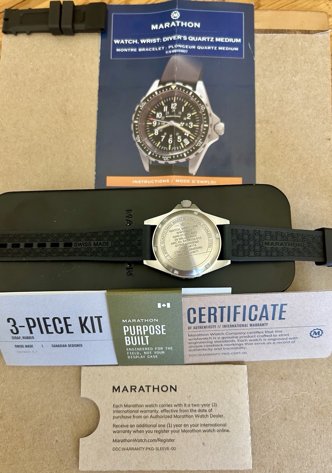 Marathon 36mm Diver Quartz 300m Black Dial Rotating Bezel Rubber Strap