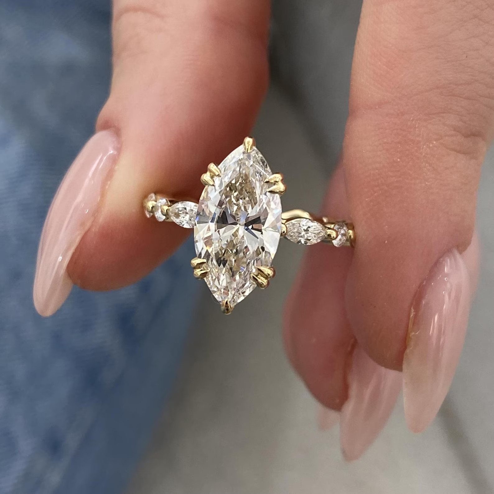 Marquise IGI Certified Lab Grown/CVD Diamond Jewelry Gift Ring 14k Yellow Gold