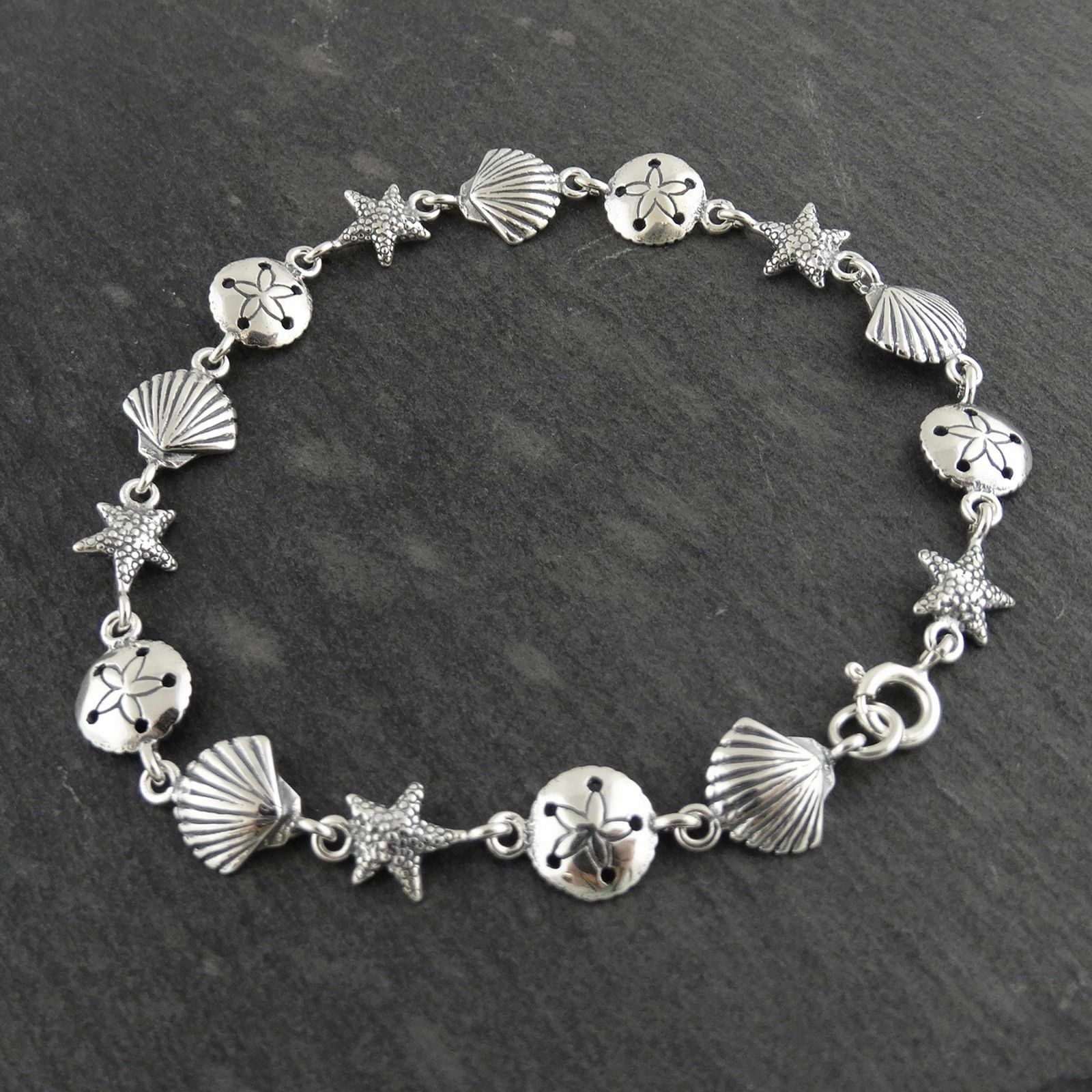 Ocean Beach Bracelet – 925 Sterling Silver – Sea Sand Dollar Starfish Seashell