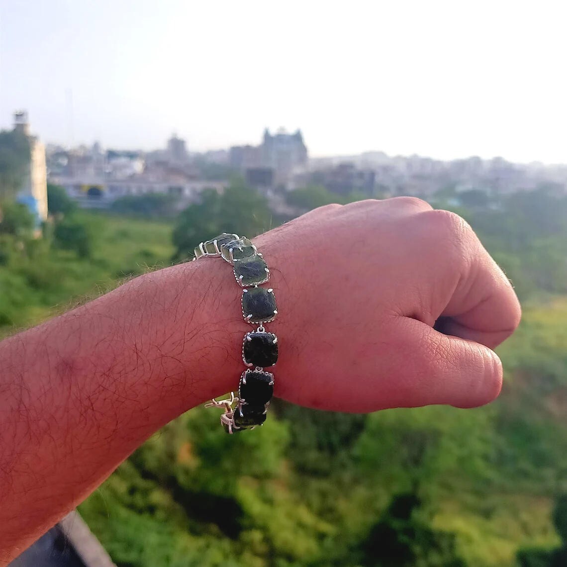 Real Moldavite Bracelet Czech Moldavite Bracelet 925 Sterling Silver Bracelet