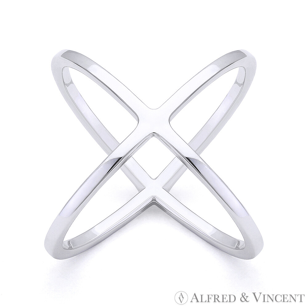 Ladies’ Right-Hand Fashion Criss Cross X-Ring in .925 Sterling Silver w/ Rhodium