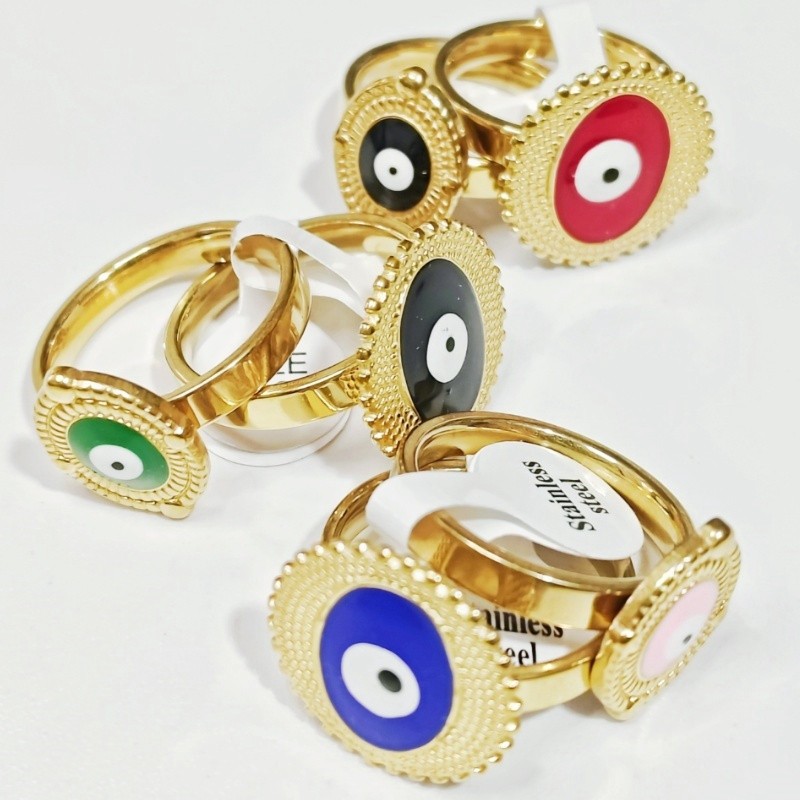 36 Pcs 4mm Evil Eye Enamel Stainless Steel Rings Oval Unisex Stackable Jewelry