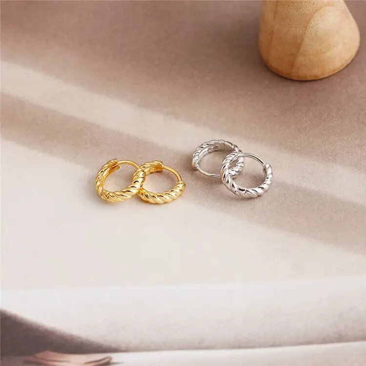 9CT GOLD ON SILVER Croissant SLEEPER HOOP EARRINGS 12mm thickness 3mm