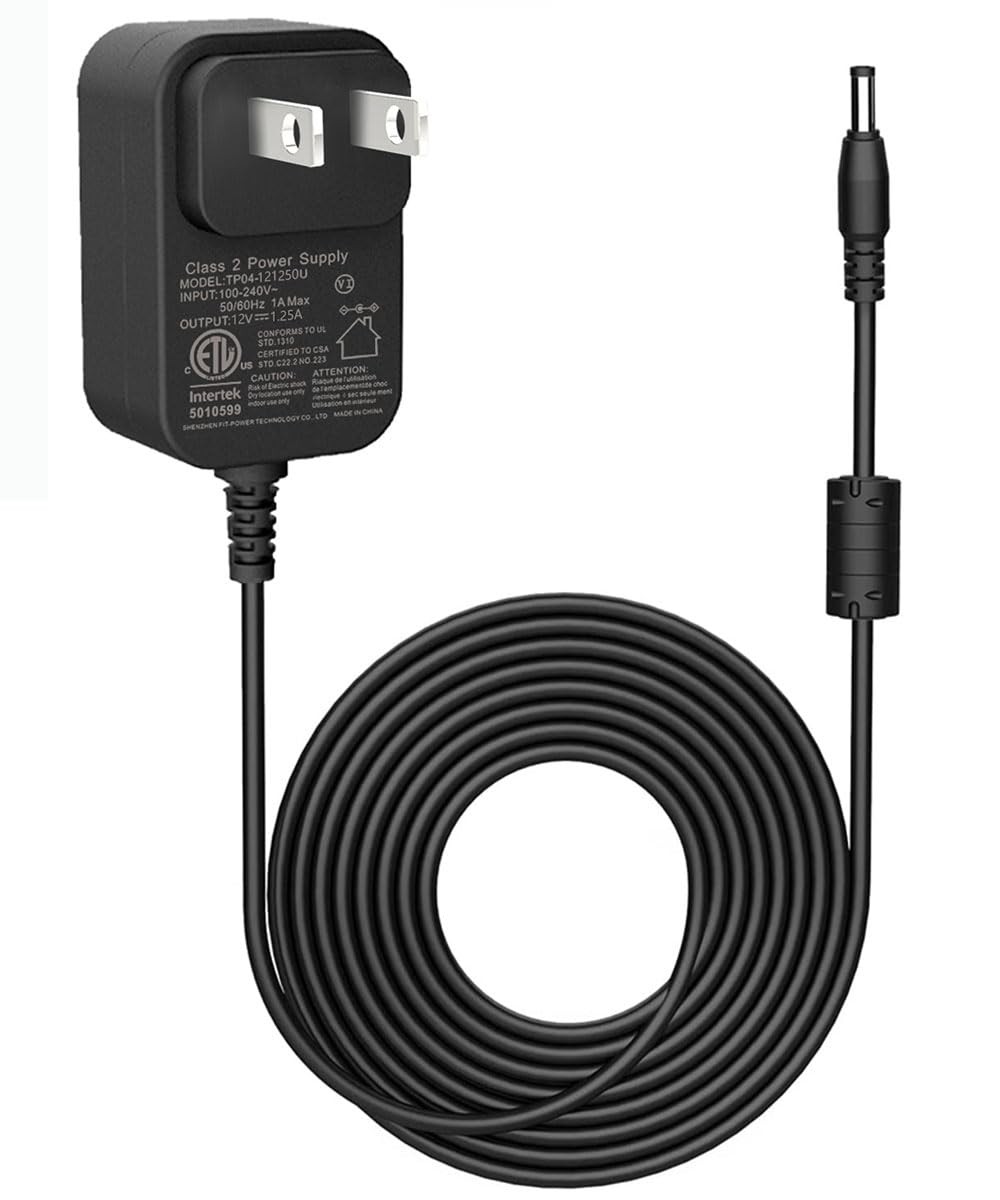 15W Power Cord Replacement Adapter, 12V 1.25A, 6.6ft, Black