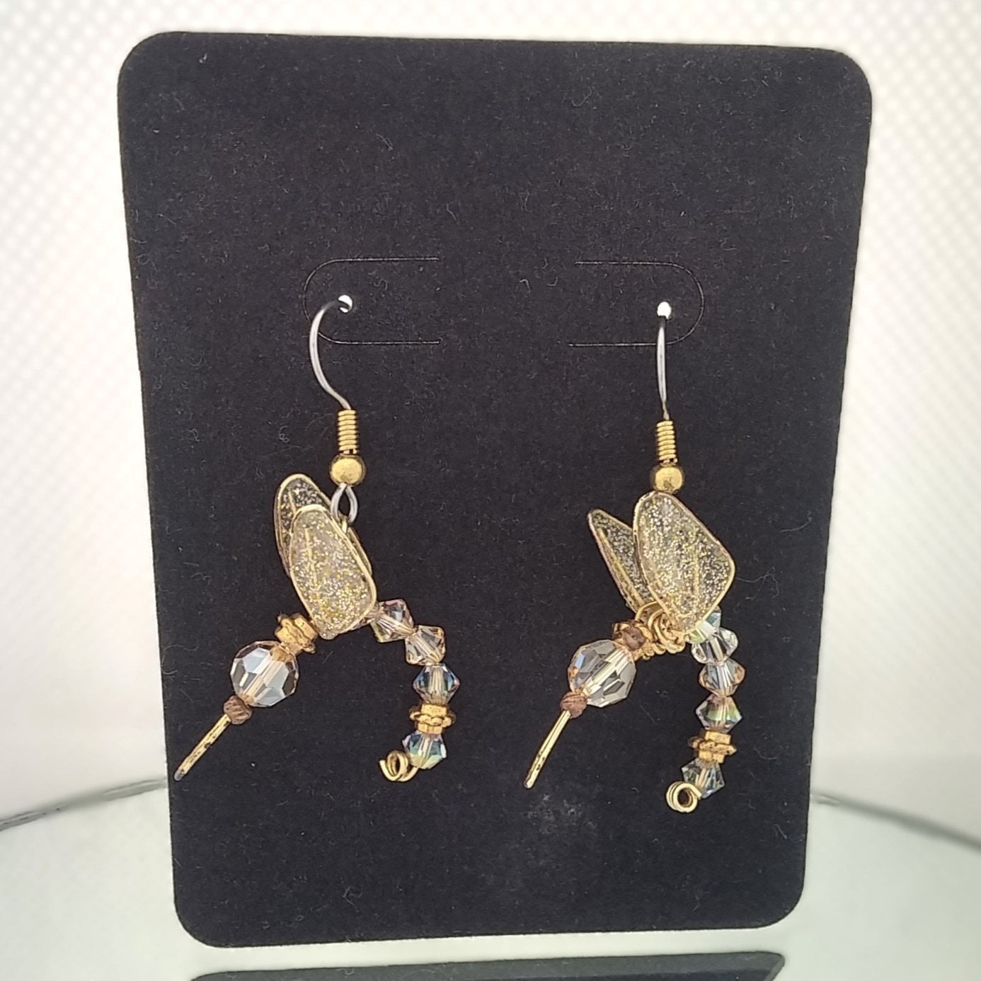 Artisan Made Whimsical Hummingbird Earrings Champagne Crystals Gold Tone RARE