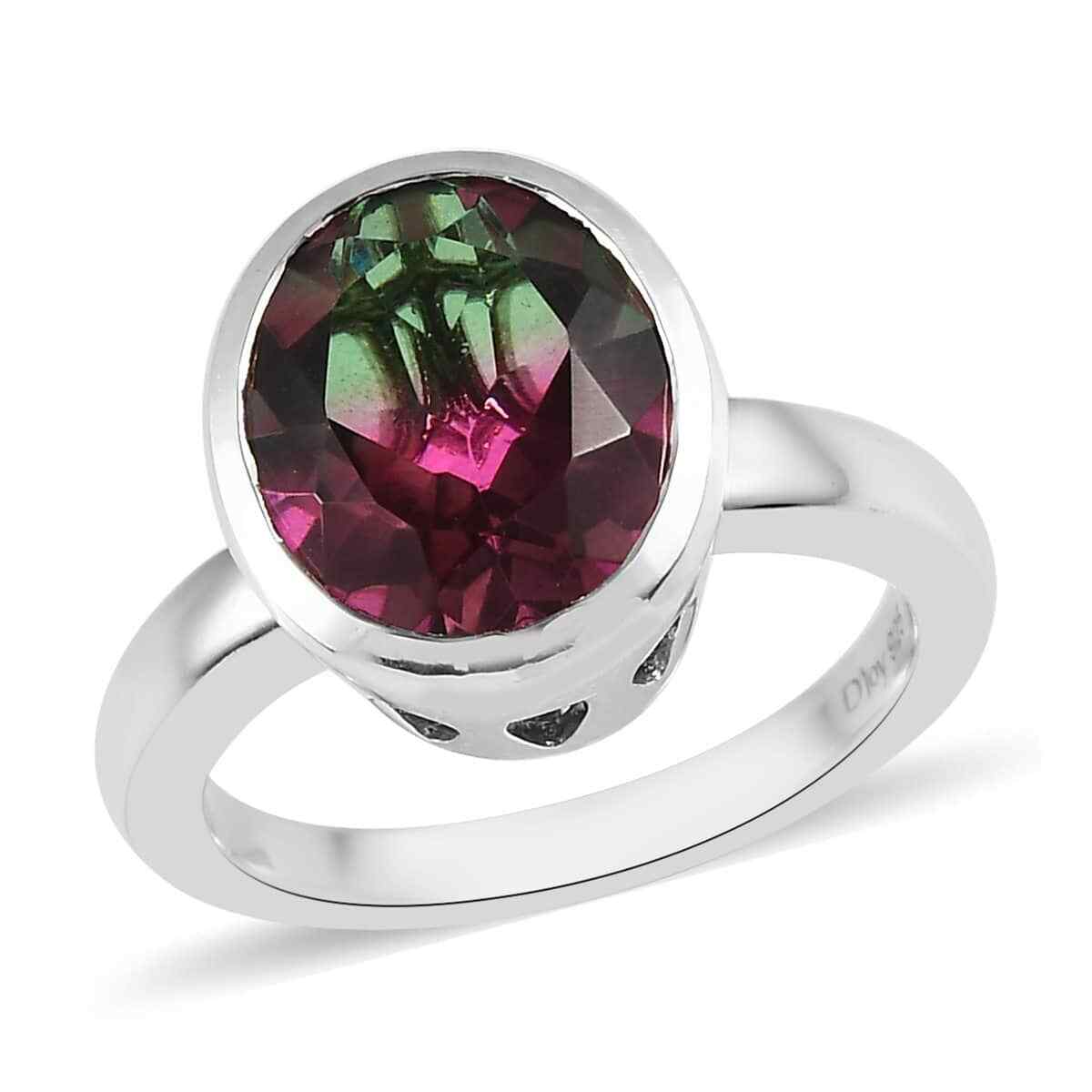 3.85ctw Watermelon Quartz (Triplet) Solitaire Ring Platinum Plated Size 6