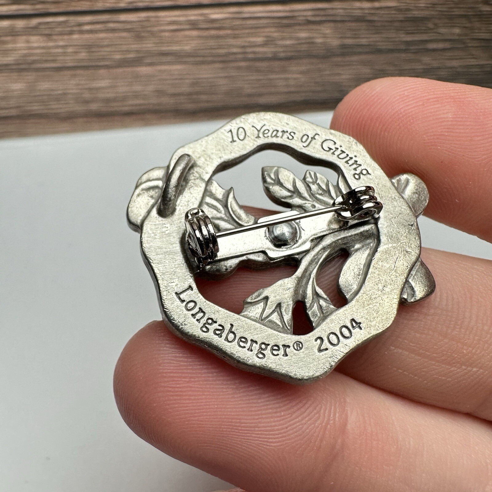 Hope Rose Longaberger 2004 10 Years of Giving Pewter Anniversary Brooch Pin