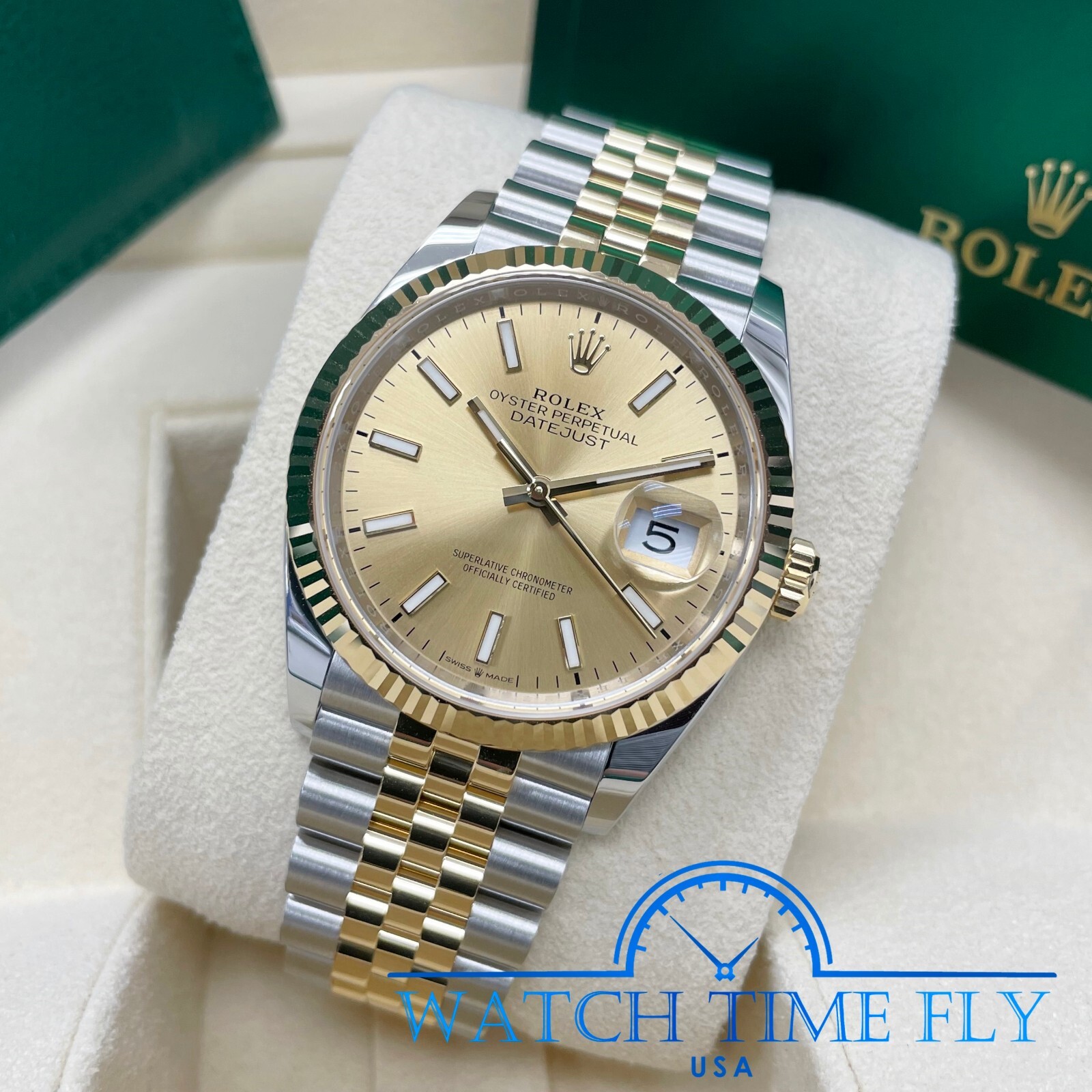 Rolex 2022 Datejust 36mm 126233 Two-Tone Steel/Yellow Gold Fluted Champagne Dial