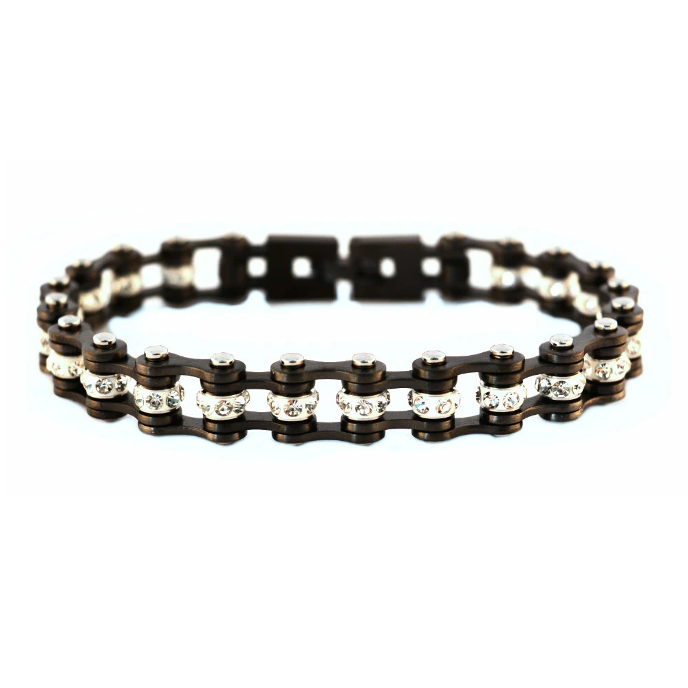 Ladies Stainless Gunmetal Mini Motorcycle Tennis Bracelet 142