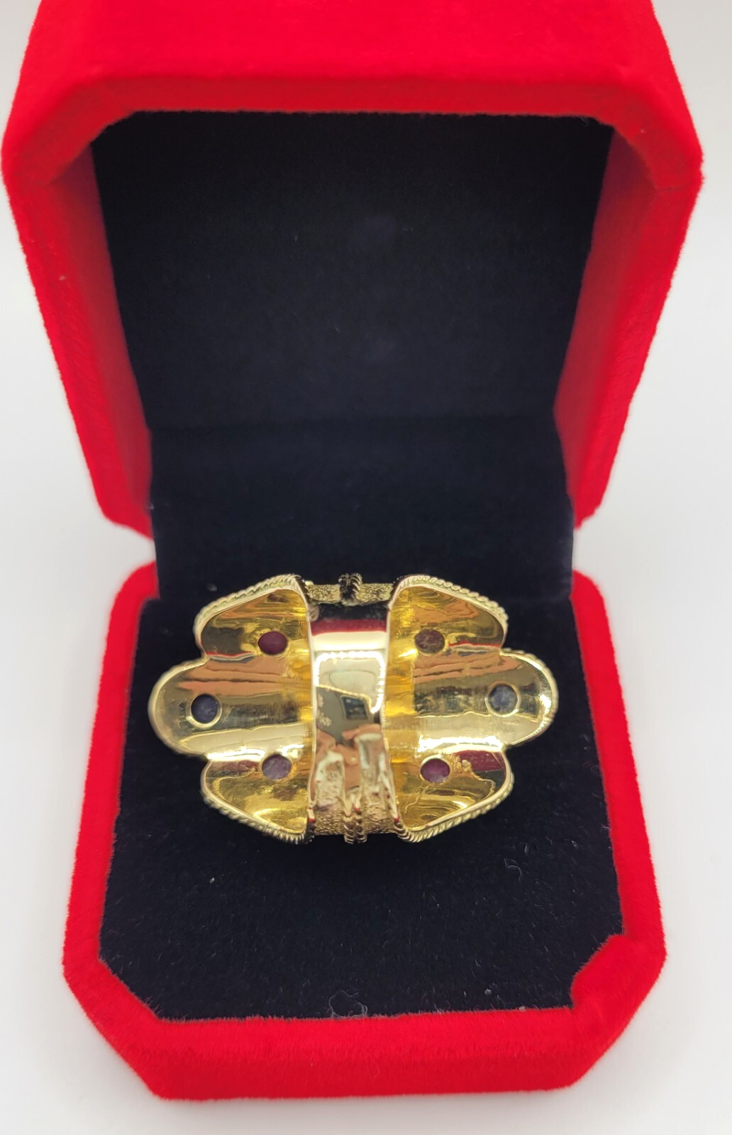 18K Yellow Gold Etruscan Byzantine Ruby & Sapphire Ring