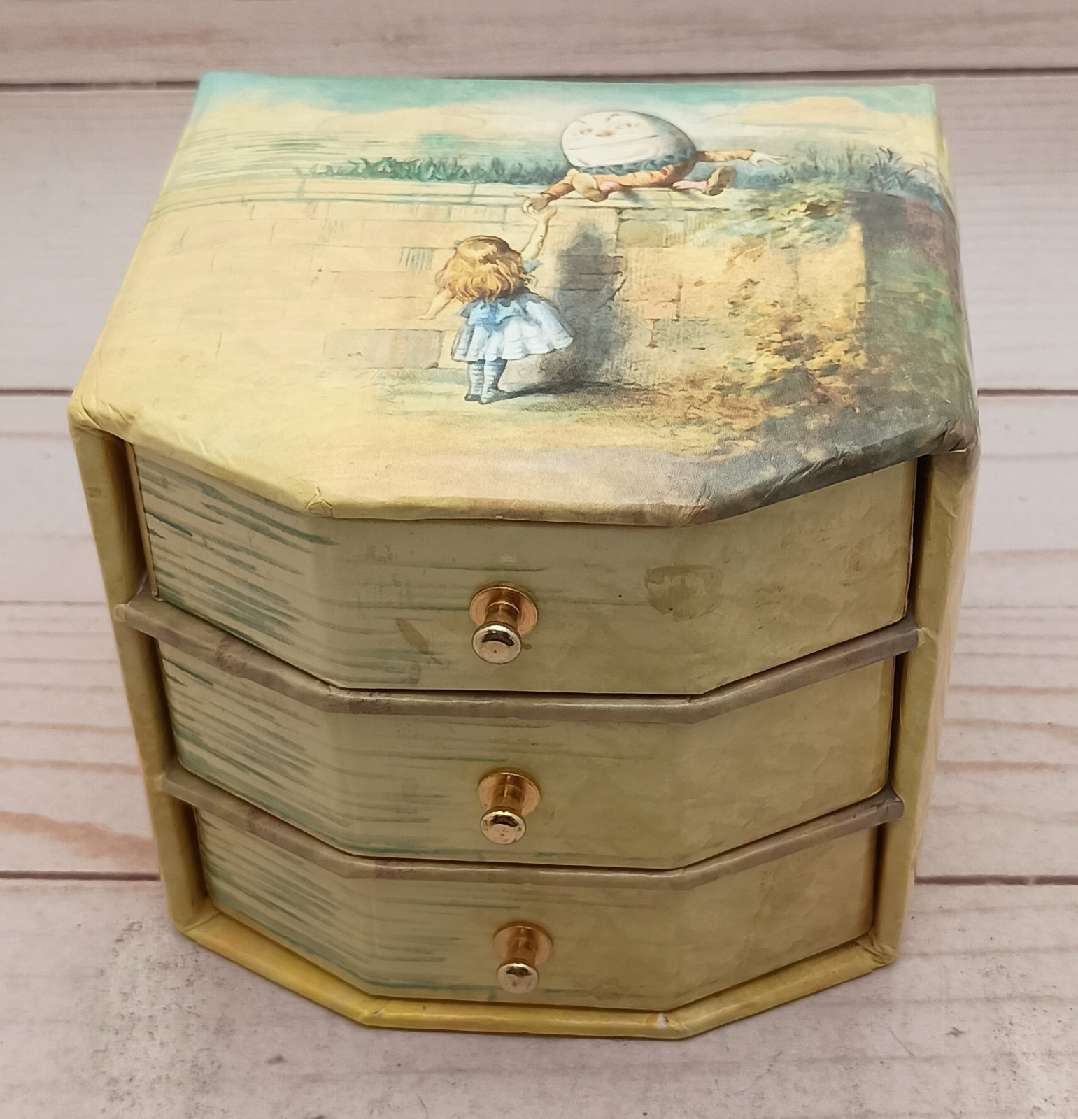 Vintage Alice In Wonderland Cardboard Drawers/Jewelry Box Rossler Papier 3.75″