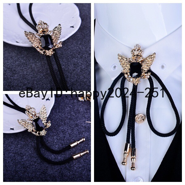 Mens Bolo Tie Vintage Western Cowboy Double Eagle Crown Alloy Necklace Wedding
