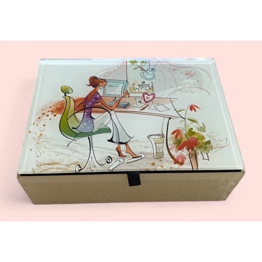 Beveled Glass Jewelry Box Contemporary Art On Top