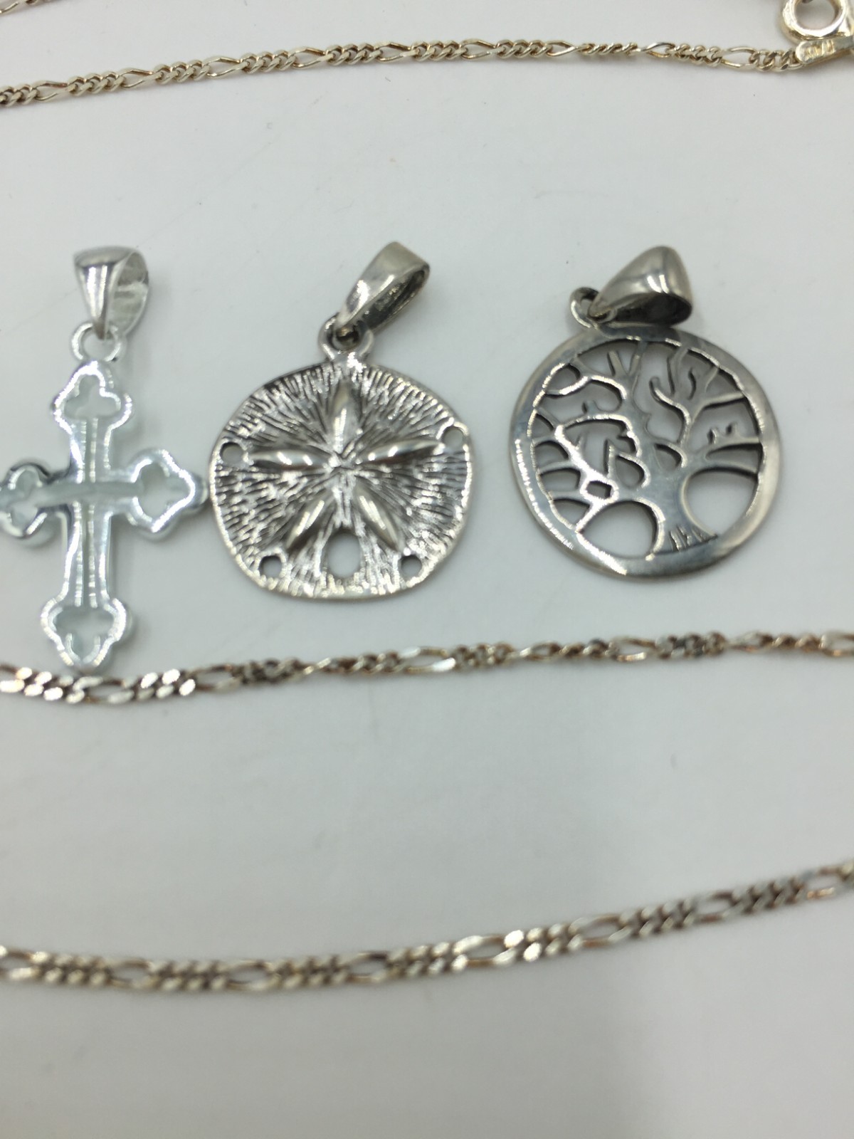 Sterling Silver Necklace W/ 5 Charms,Anchor,Cross,Starfish,Less Than 5 Grams,Z8