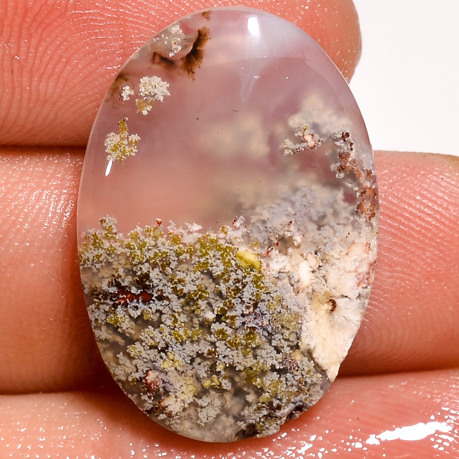 14.70Ct Natural Excellent Indonesian Moos Agate Gemstone Oval Cabochon 16X24X5mm