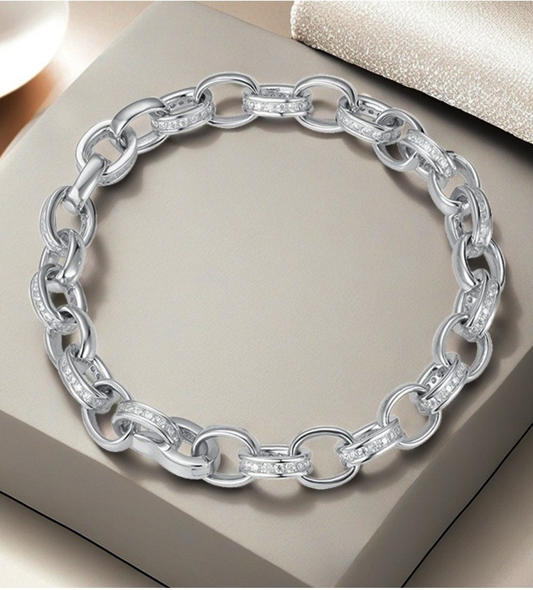 REAL VVS1 Moissanite Rolo Link Chain Bracelet – Men Women – 925 Sterling Silver