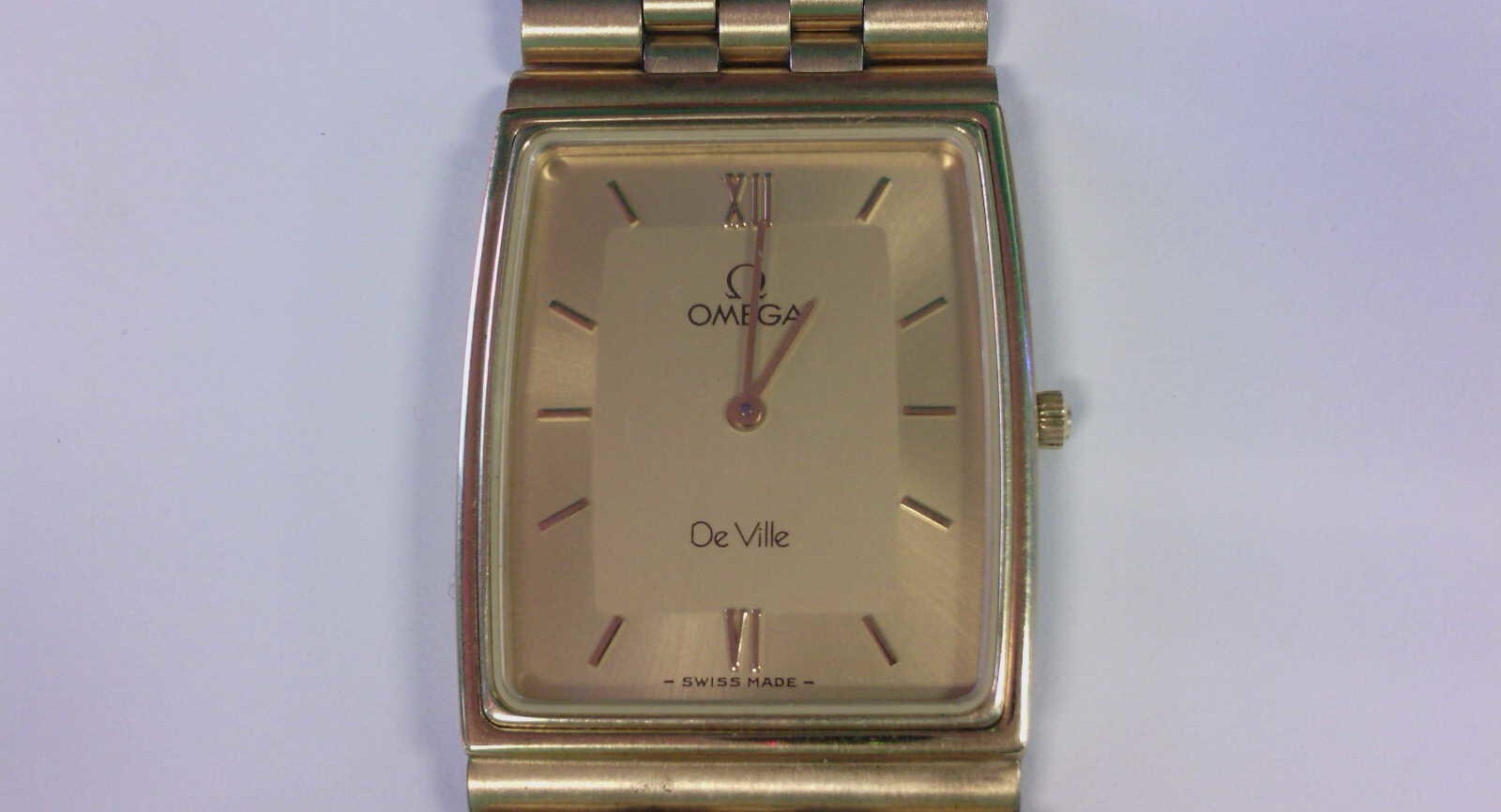 VTG OMEGA DeVille 10k RGP QUARTZ Watch W Original Box, Tag, Links! DOES NOT WORK