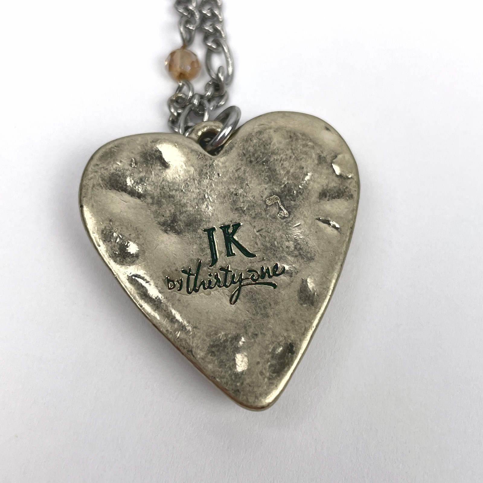 JK By Thirty-One Loving Heart Two-Tone Necklace 34″ Chain Hammered Pendant