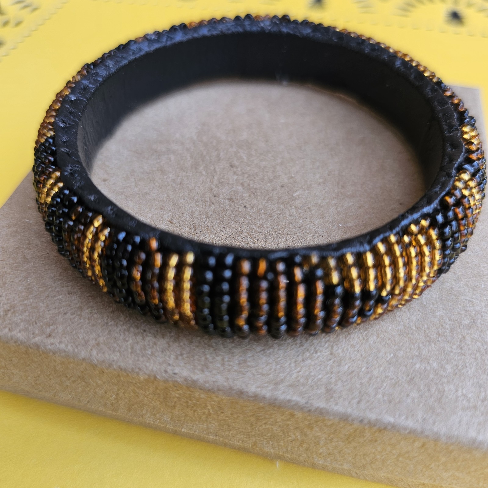 African- Maasai Beaded Leather Bangle Bracelet- Handcrafted in Kenya- New- b