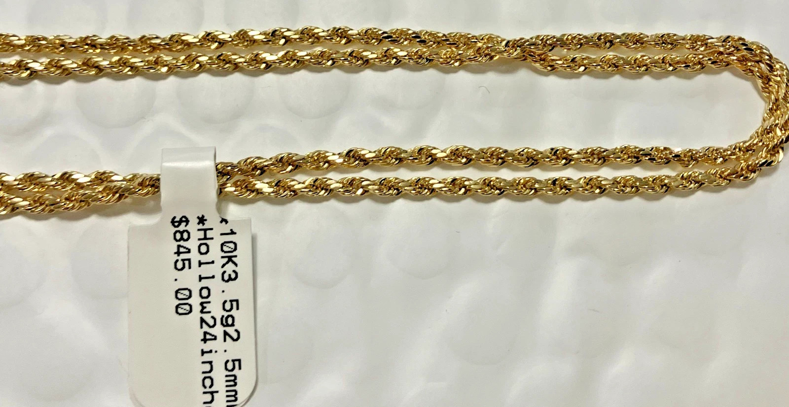 10kt Real Gold Rope Hollow Chain 3.5Grams 2.5mm 24” Necklace GND Brand NWT 10K