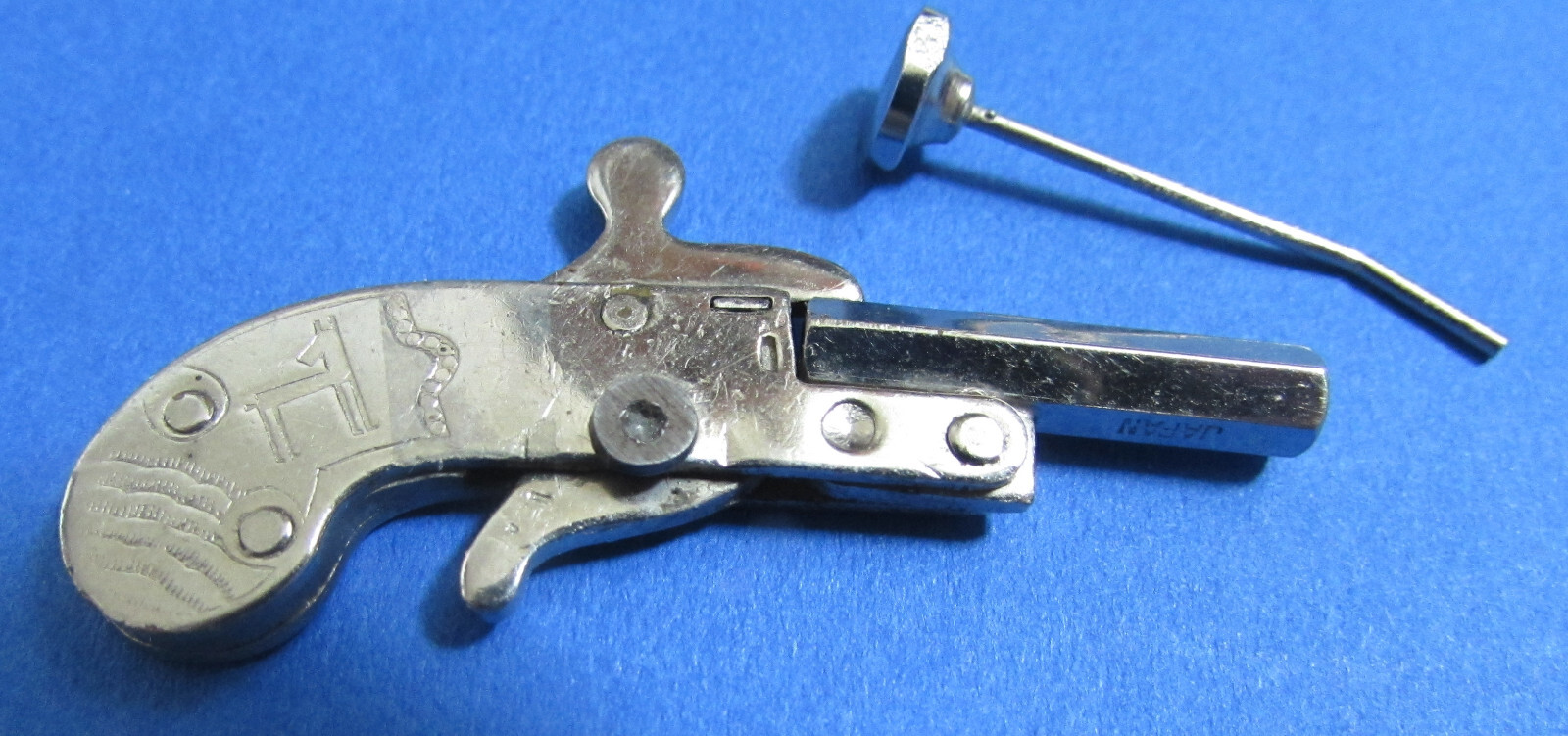 VINTAGE MINIATURE TOY CAP GUN 2MM PINFIRE PISTOL, COMPLETE W/ PUSHROD ~ GUN#12
