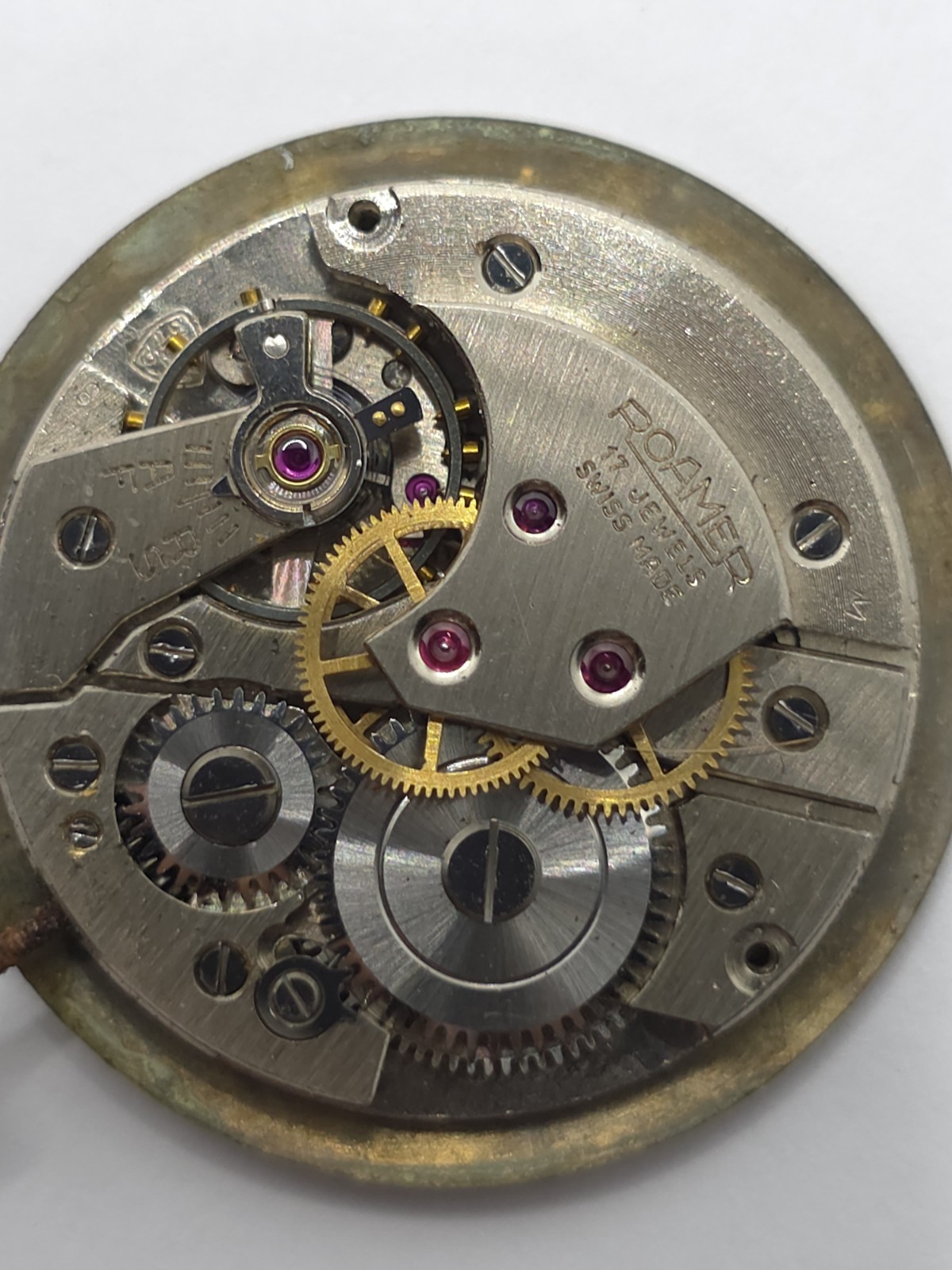 Vintage Roamer Watch Movement Cal. MST 372 Good Balance Main Spring Stem Crown
