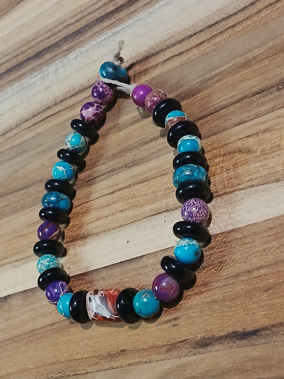 Bracelet Hemp Usa Unisex Travel Hippie Gift Dyed Imperial Jasper Black Glass