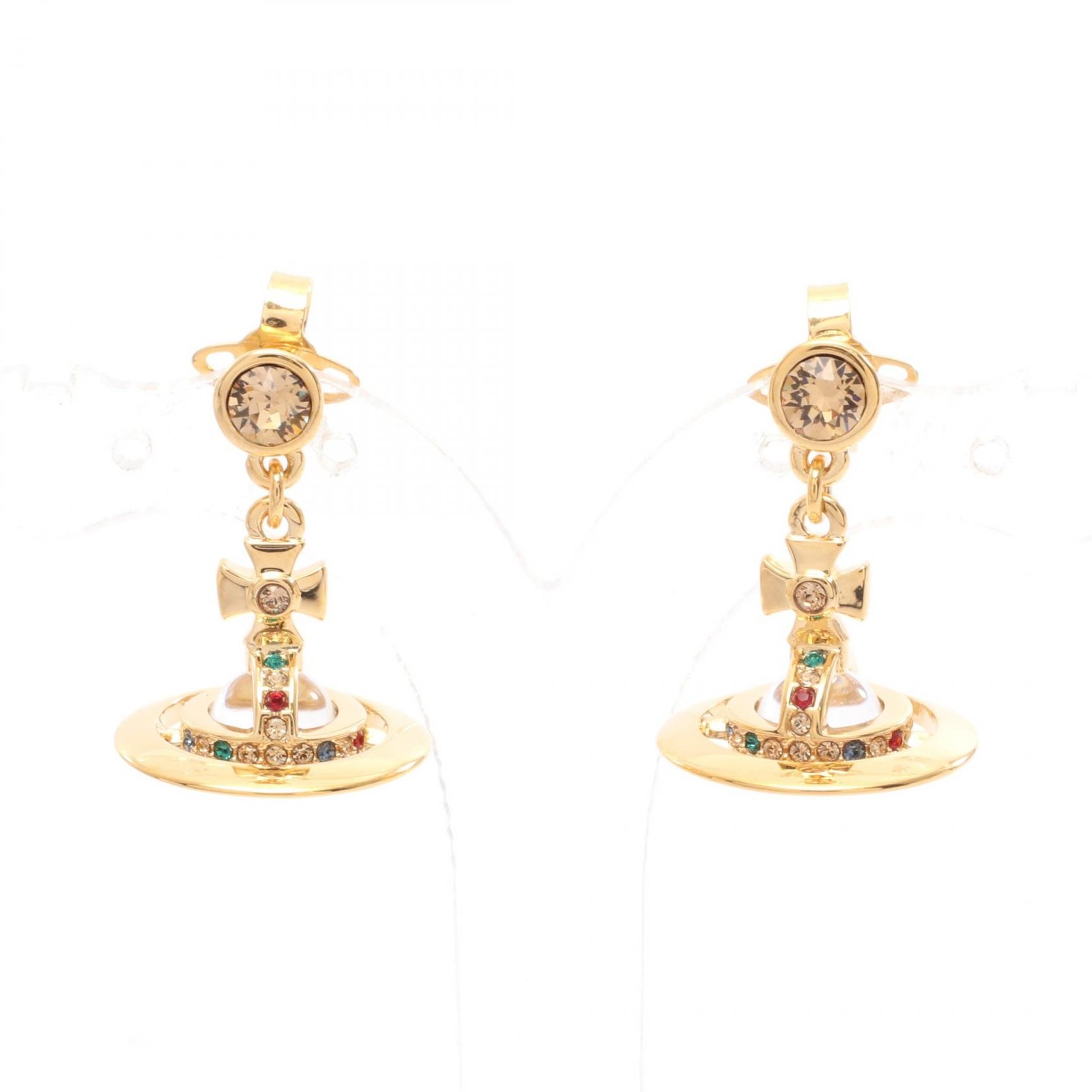 Vivienne Westwood NEW PETITE Orb Pierced Earrings Gold Plated Rhinestone NEW