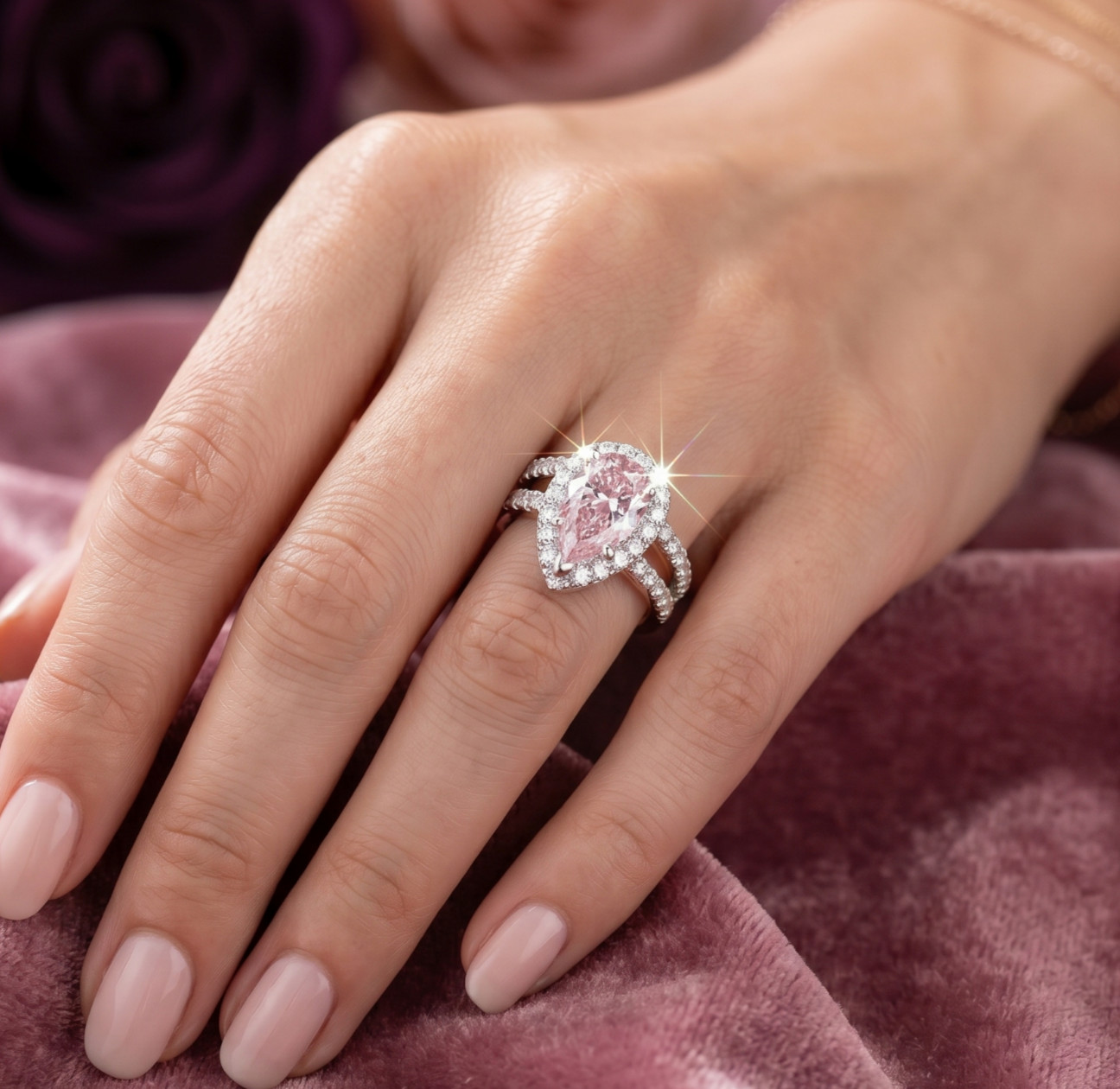 4.60 Ct Certified Pear Shape Pink Natural Diamond Ring VVS1 White Gold Finish